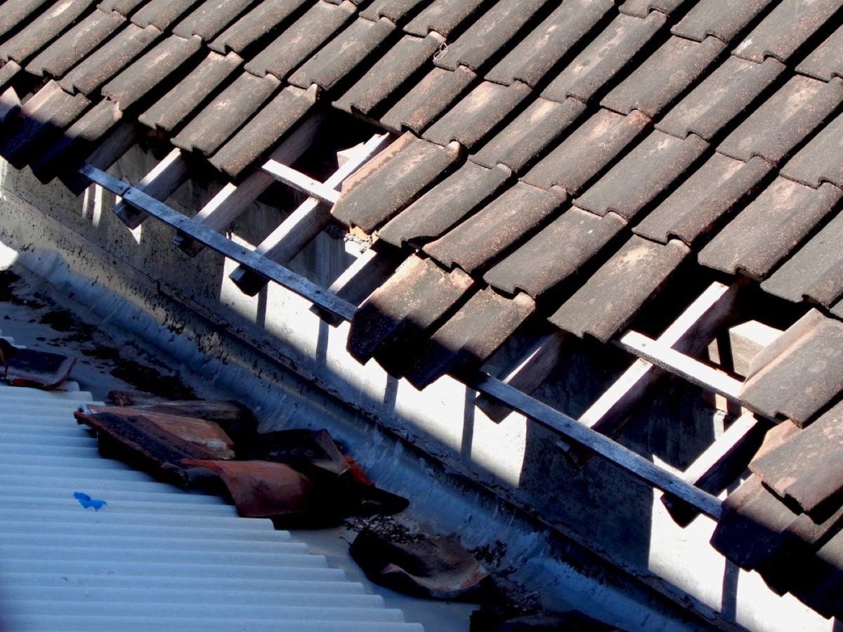 Close-up of damaged roof shingles showing hidden storm damage
